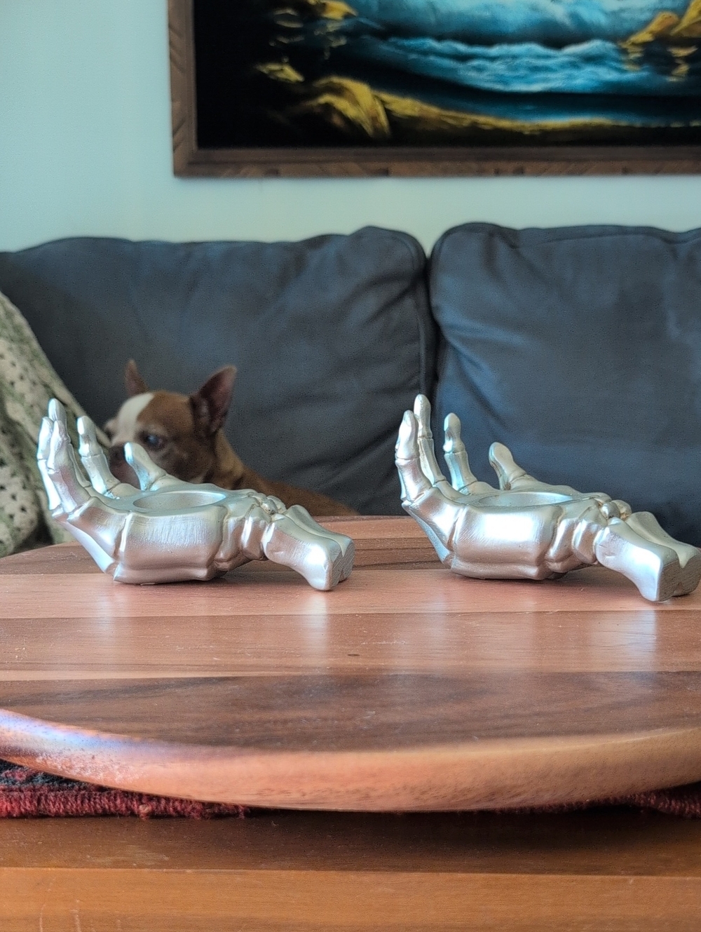 Metallic Silver Hand Tealight Holders - Modern Home Accent